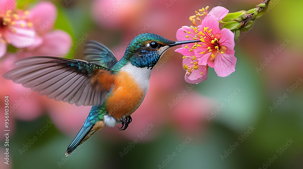 Fototapeta premium Hummingbird in Flight, Illustration