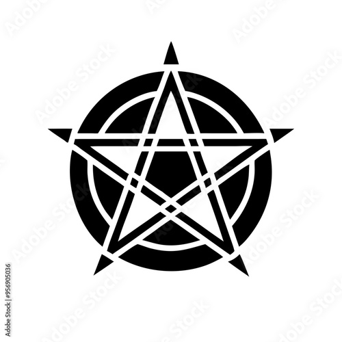 Pentagram icon, five-pointed star symbol, black and white, mystical design
