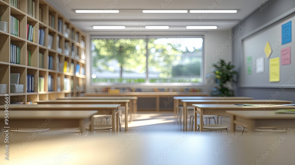 Empty Classroom with Bookshelves and a Window Empty Classroom with Bookshelves and a Window