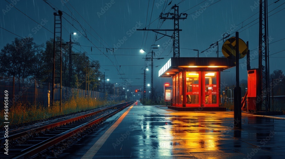 Train Station in the Rain at Night Train Station in the Rain at Night