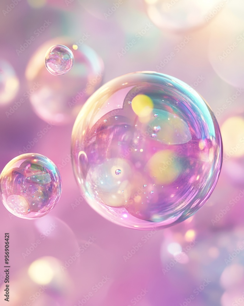 Floating translucent bubbles with rainbow reflections create a dreamy and ethereal atmosphere Floating translucent bubbles with rainbow reflections create a dreamy and ethereal atmosphere
