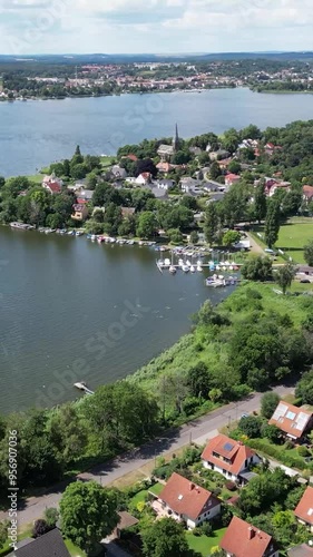 potsdam lake district germany havel lake geltow germany aerial panning shot summer sunshine weatherwater blue photo