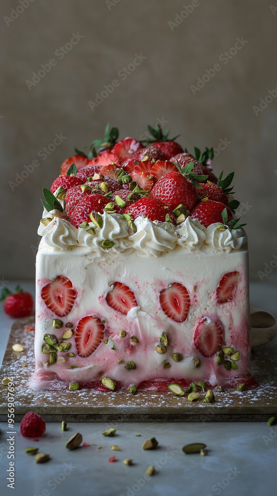 Strawberry pistachio ice box cake vertical