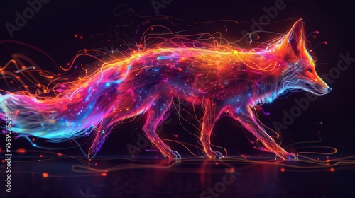 Neon Fox with Glowing Trails in Art