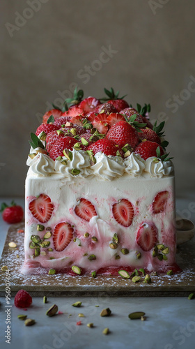 Obraz na płótnie Strawberry pistachio ice box cake vertical w salonie