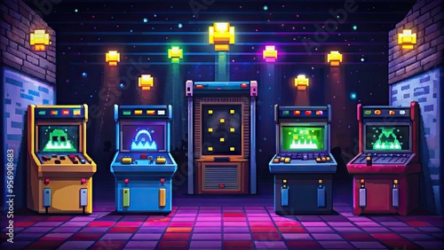 Dark Mode Pixelated Retro Arcade Gaming Nostalgia Fast Paced Action Thriller photo