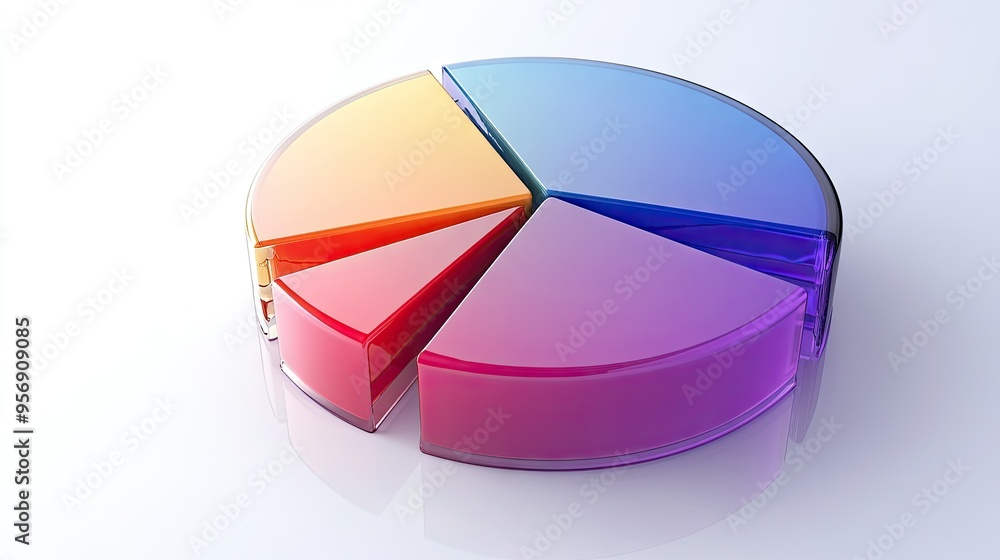 Obraz premium High-resolution image of a 3D pie chart with gradient colors and glossy finish, presenting data with a polished and eye-catching appearance.