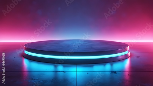 Wallpaper Mural Futuristic Reflective Platform with Neon Lights and Gradient Background Torontodigital.ca