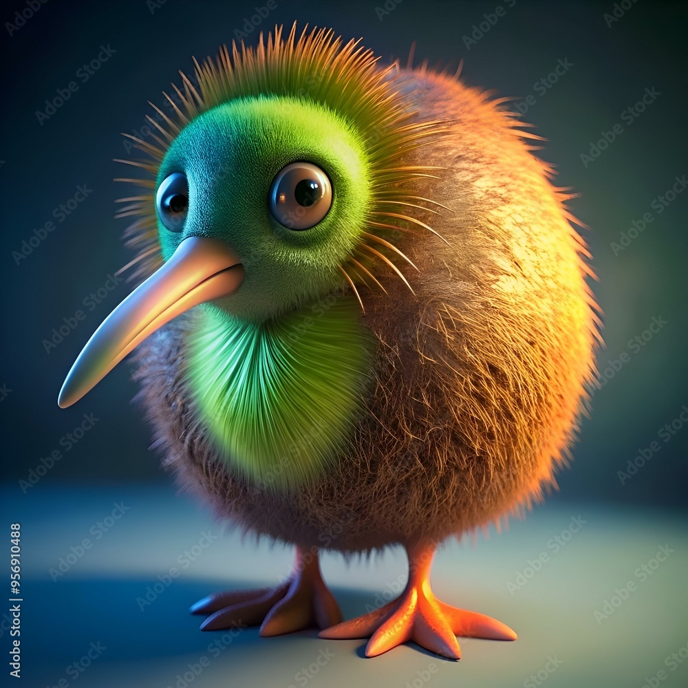 Adorable cartoon kiwi bird with big eyes and a fluffy brown and green coat. Adorable cartoon kiwi bird with big eyes and a fluffy brown and green coat.