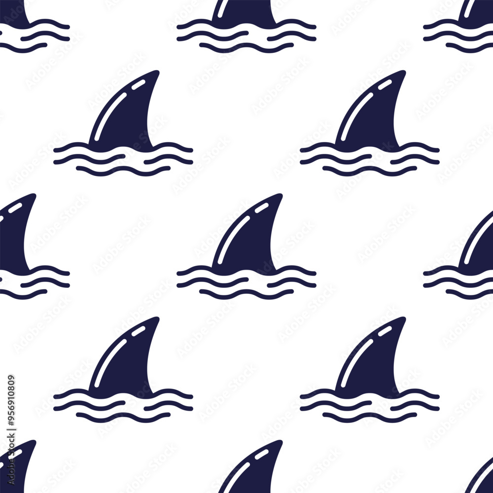 Black stylized flippers and waves on white background. Vector seamless pattern. Black stylized flippers and waves on white background. Vector seamless pattern.