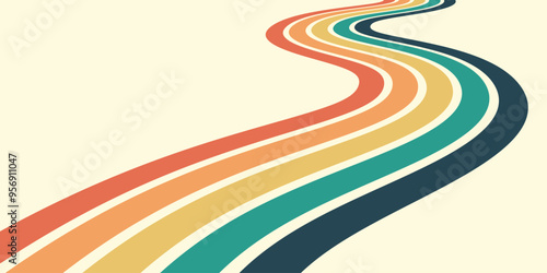 Abstract background of rainbow groovy Wavy Line design in 1970s Hippie Retro style. Vector pattern ready to use for cloth, textile, wrap and other.