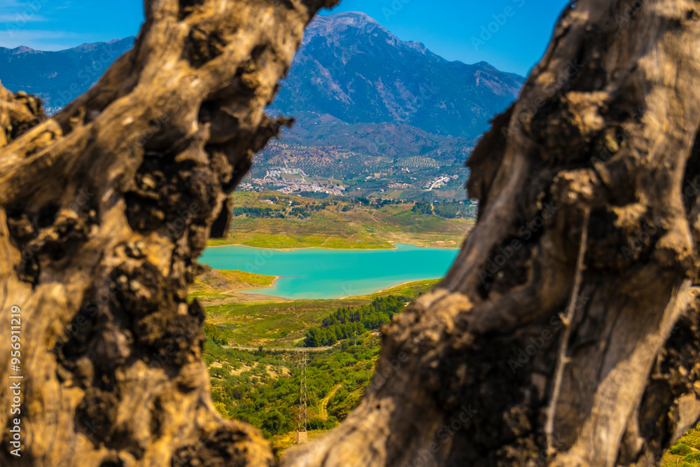 Fototapeta premium Beautiful view of the mountain and the Viñuela reservoir in Malaga