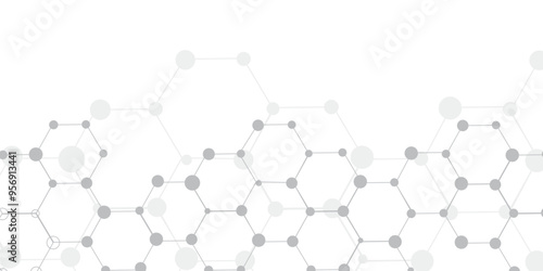 Molecular structure abstract tech background. Geometric white background. Vector banner design with hexagons. Science network pattern, connecting lines and dots Medical background, Vector illustration