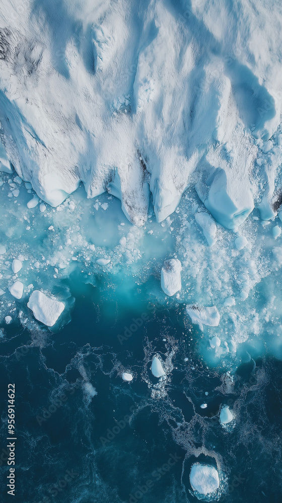 Small icebergs at the base of a glacier