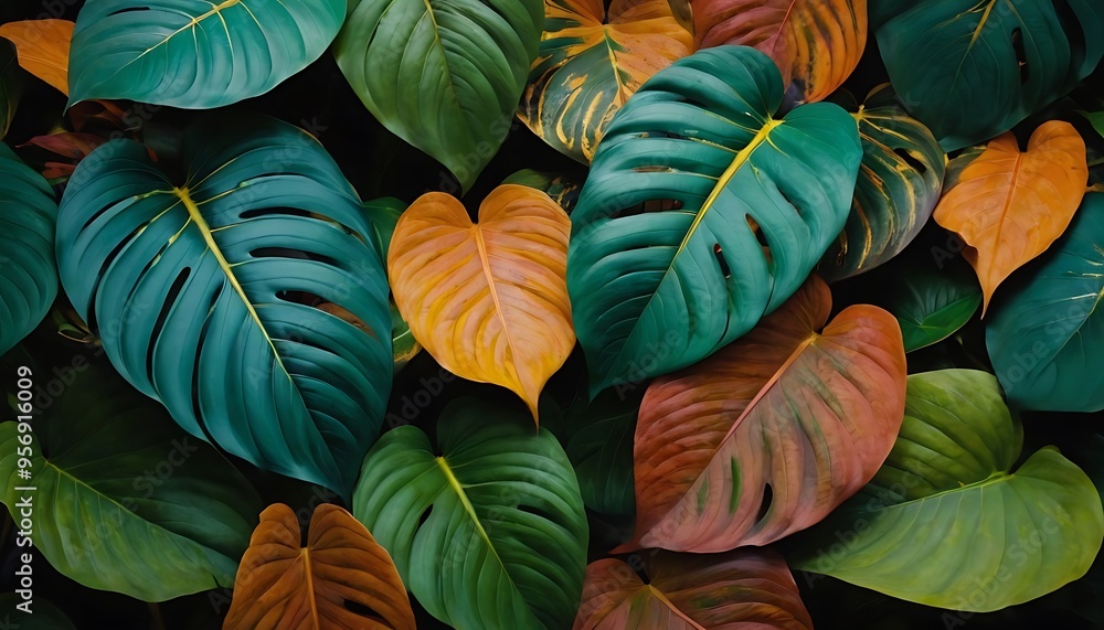 custom made wallpaper toronto digitalColorful autumn leaves in seamless pattern with vibrant hues in nature-inspired abstract art design.Nature’s Palette: Abstract Leaves in Bold Hues