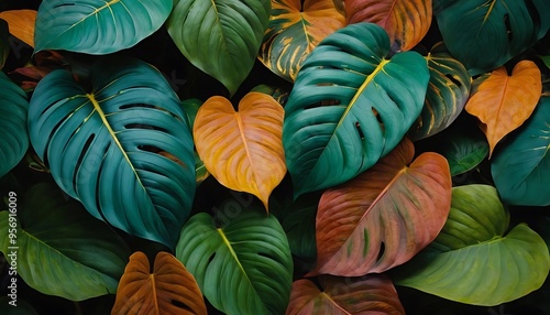 Wallpaper Mural Colorful autumn leaves in seamless pattern with vibrant hues in nature-inspired abstract art design.Nature’s Palette: Abstract Leaves in Bold Hues Torontodigital.ca