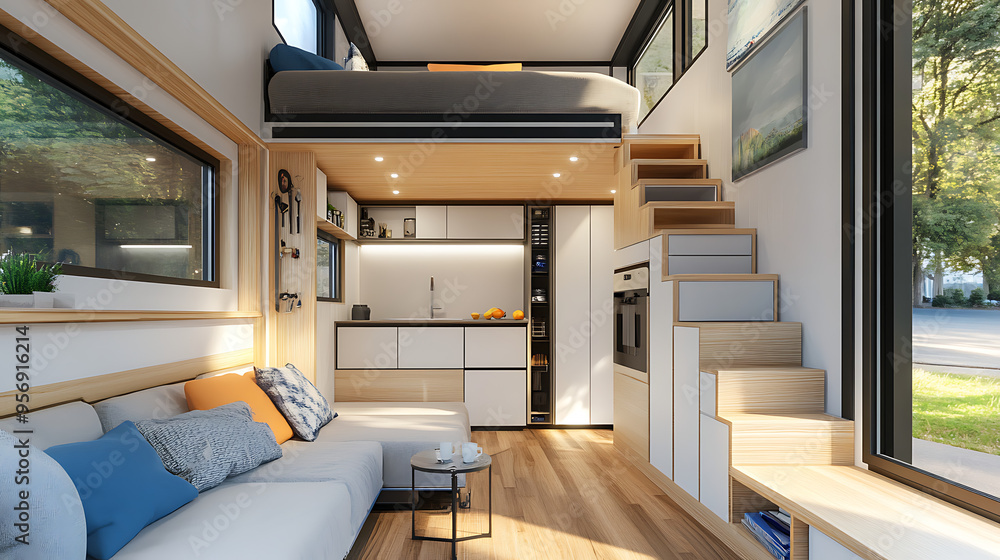 A tiny home with smart storage solutions and automation systems to ...