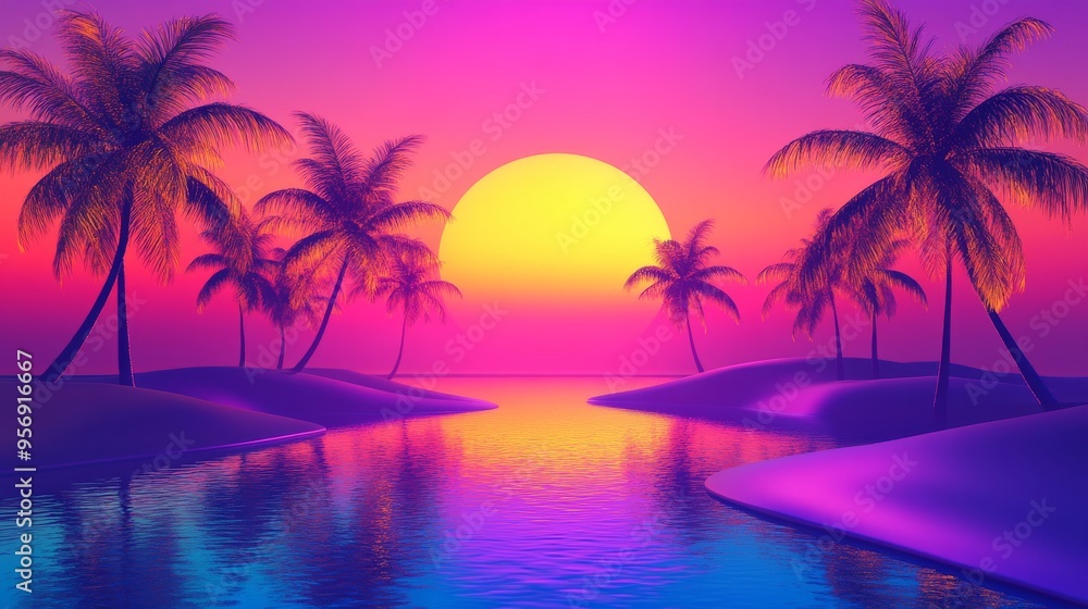Sunset or sunrise silhouette of palm trees in a tropical environment Sunset or sunrise silhouette of palm trees in a tropical environment