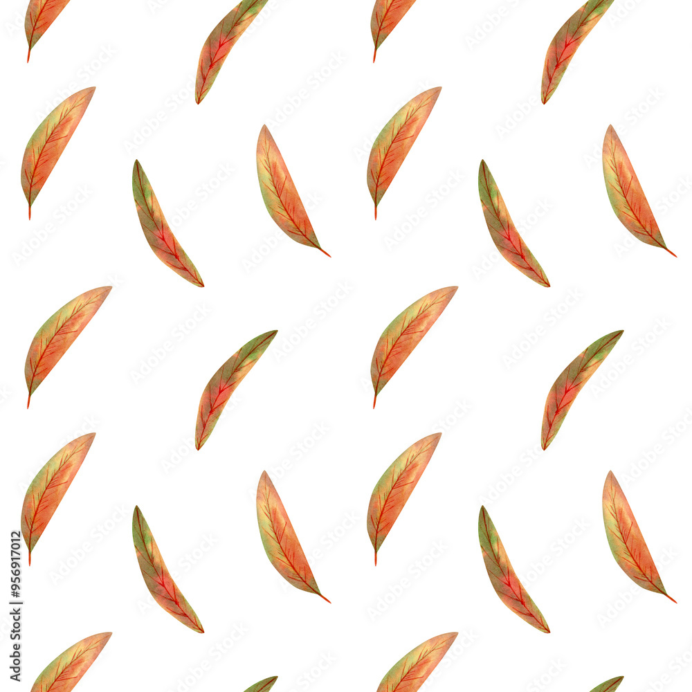 Autumn leaves watercolor pattern. Hand drawn seamless background with willow leaf simple illustration for fabric, wallpapers, home decor prints Autumn leaves watercolor pattern. Hand drawn seamless background with willow leaf simple illustration for fabric, wallpapers, home decor prints