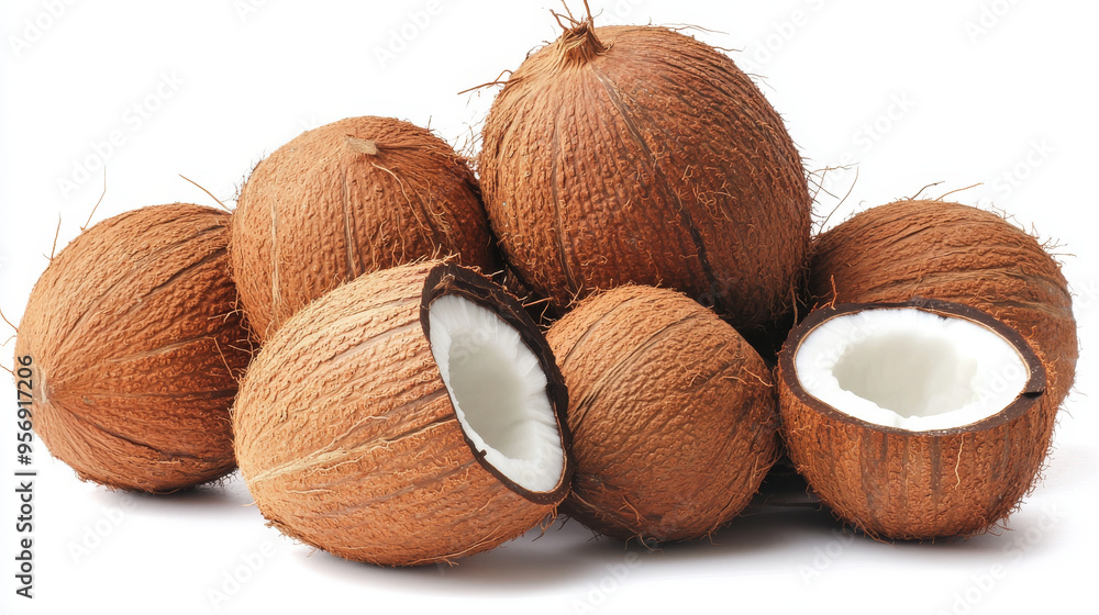Delicious coconuts, isolated against a white background. Delicious coconuts, isolated against a white background.