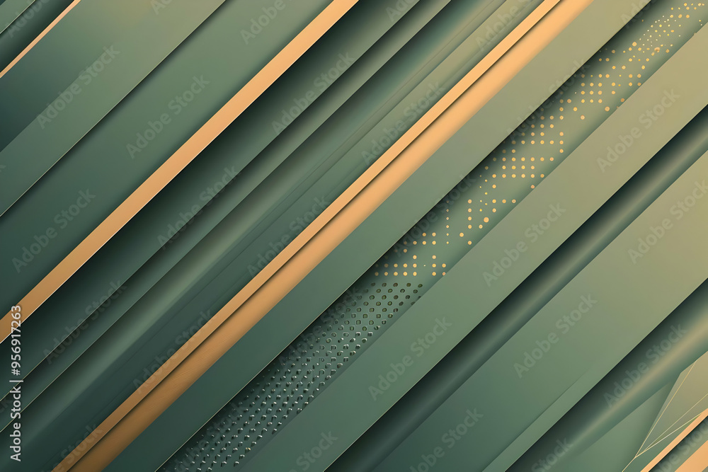 Fototapeta premium Abstract Background with Diagonal Green and Gold Stripes