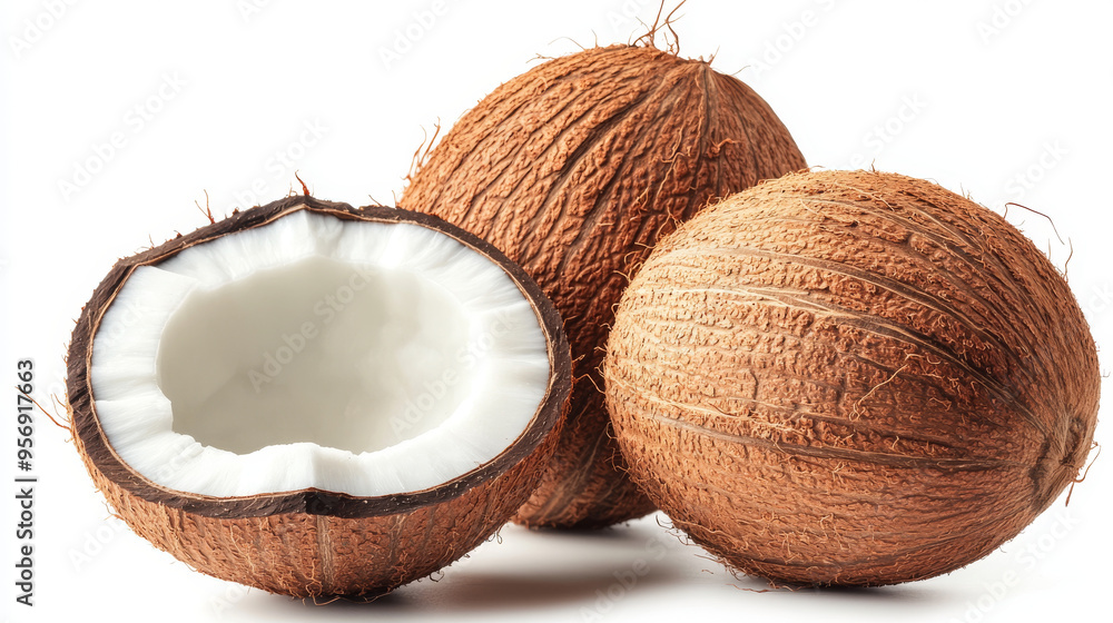 Delicious coconuts, isolated against a white background. Delicious coconuts, isolated against a white background.