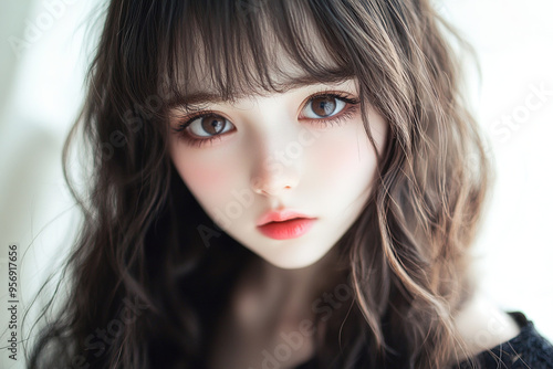 Wallpaper Mural Asian woman wearing off-shoulder dress at the beach, posing like a Korean fashion icon, enjoying a sunny summer vacation by the sea, showcasing beauty and relaxation in a photo-realistic scene. Torontodigital.ca