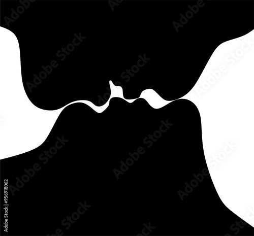 Linear drawing of a man and woman kissing. Abstract portrait of a man and woman in a minimalist style. photo