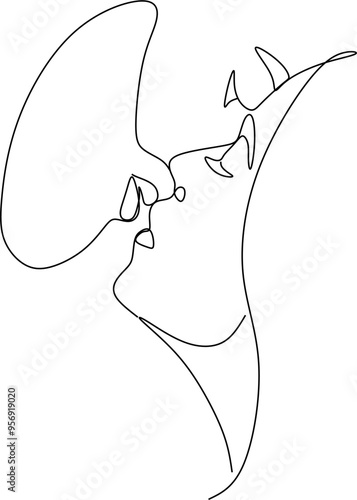 Linear drawing of a man and woman kissing. Abstract portrait of a man and woman in a minimalist style. photo