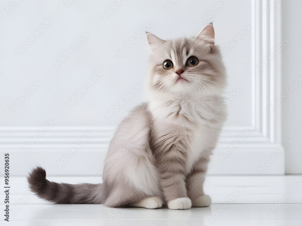 portrait of a cute little cat sitting on white floor portrait of a cute little cat sitting on white floor