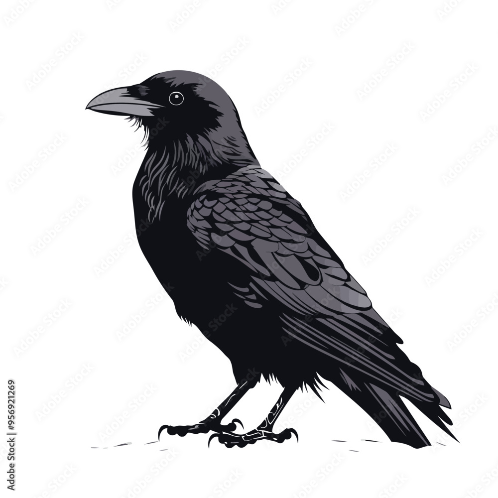 Fototapeta premium Crow image. Black crow isolated on white background. Illustration of a crow. Vector illustration.