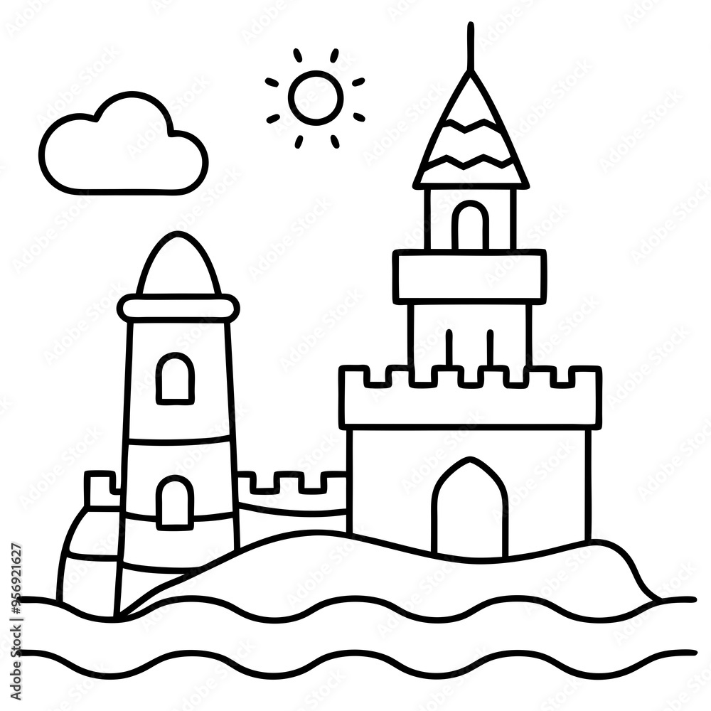 Castle by the sea with a lighthouse Castle by the sea with a lighthouse