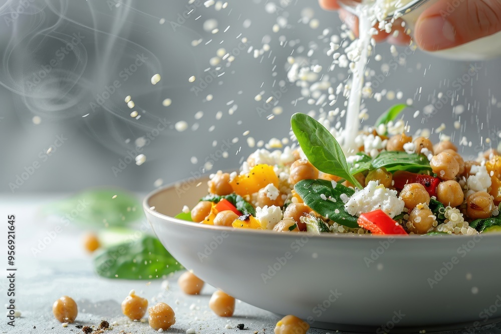 Cheese falling into a salad bowl Cheese falling into a salad bowl