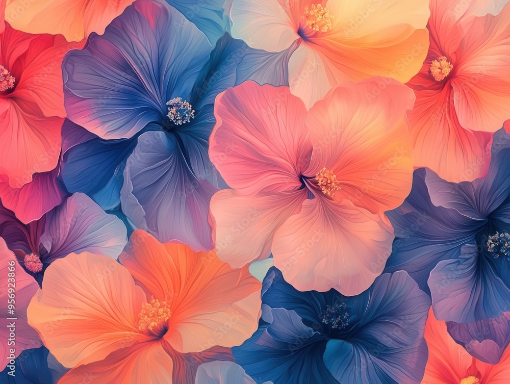 Vibrant abstract pattern of overlapping floral shapes Vibrant abstract pattern of overlapping floral shapes