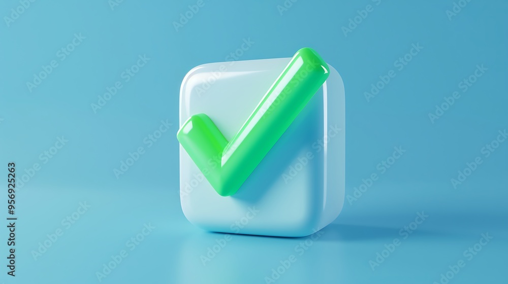 3D green checkmark icon on a blue background symbolizing approval, confirmation, or success in business, messaging, and communication. 3D green checkmark icon on a blue background symbolizing approval, confirmation, or success in business, messaging, and communication.