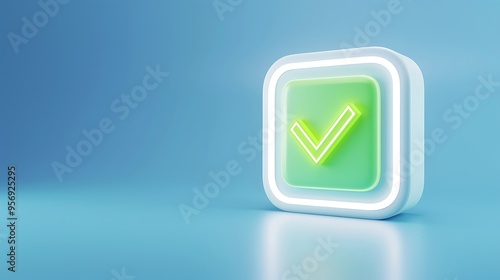 Wallpaper Mural 3D green checkmark icon on a blue background symbolizing completion, success, approval, or agreement. Torontodigital.ca