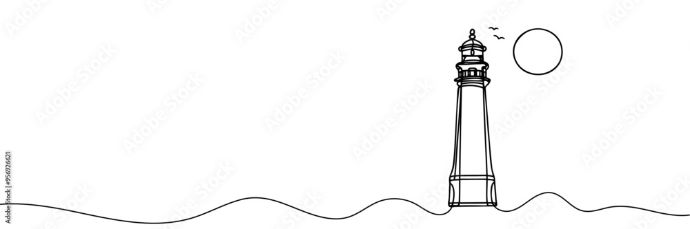 Continuous simple line drawing of lighthouse icon isolated on white background. Continuous simple line drawing of lighthouse icon isolated on white background.