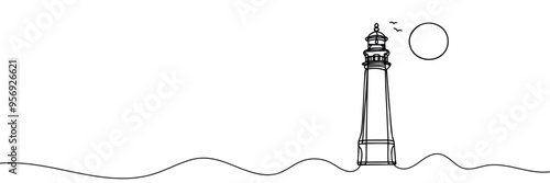 Continuous simple line drawing of lighthouse icon isolated on white background.