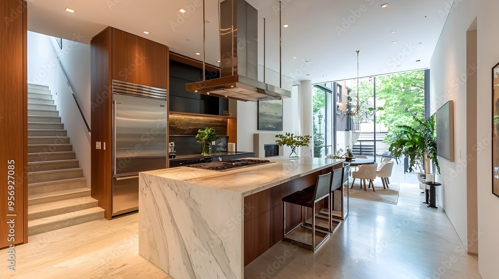 Sleek Contemporary Kitchen with Marble Countertops and Stainless Steel Appliances Sleek Contemporary Kitchen with Marble Countertops and Stainless Steel Appliances