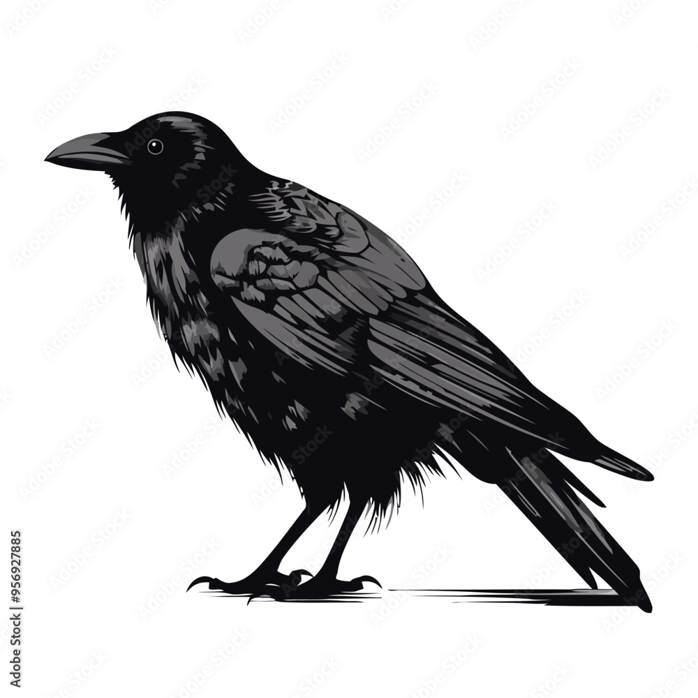 Fototapeta premium Crow image. Black crow isolated on white background. Illustration of a crow. Vector illustration.