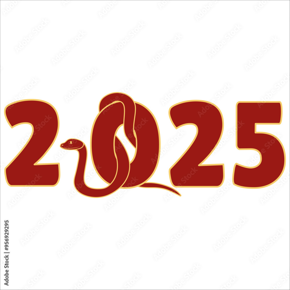 Chinese 2025 New Year Numeric. Zodiac Asia Silhouette Snake Chinese 2025 New Year Numeric. Zodiac Asia Silhouette Snake