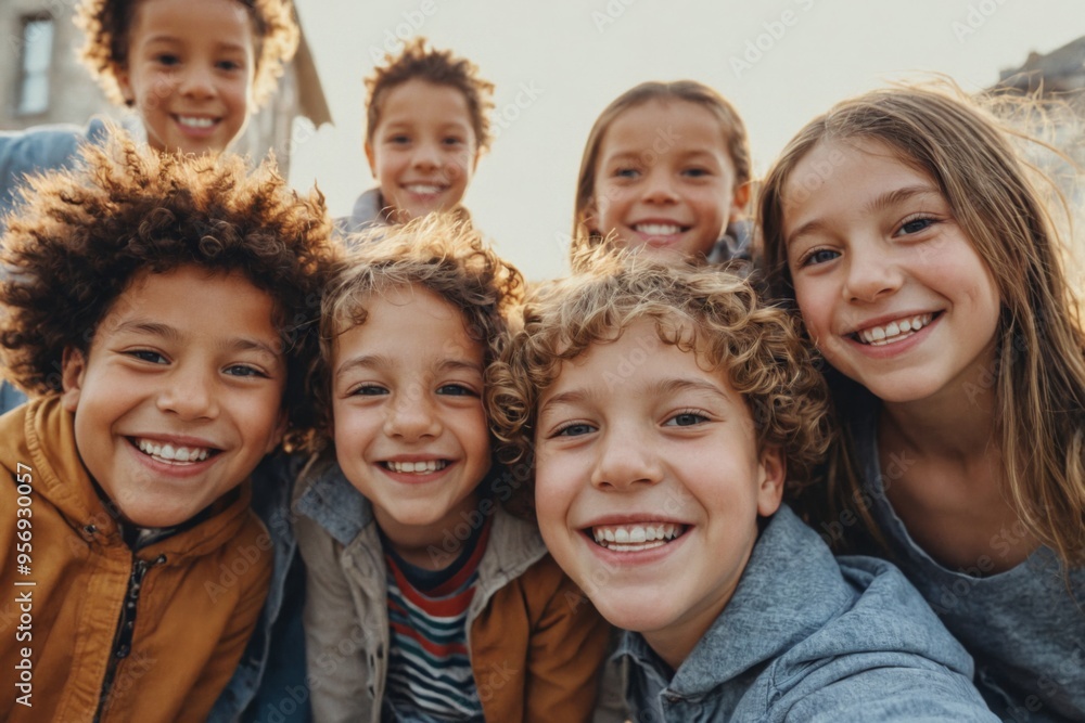 Group seven young children all whom are smiling Smiling diverse Group seven young children all whom are smiling Smiling diverse