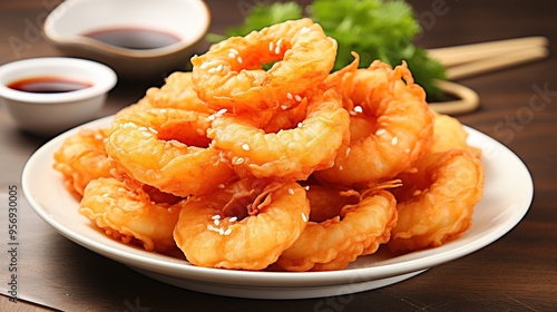 Tempura. Fried shrimps japanese on white background