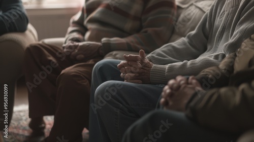 Elderly people sit together on a couch, their clasped hands conveying shared stories, wisdom, and strength in simplicity.