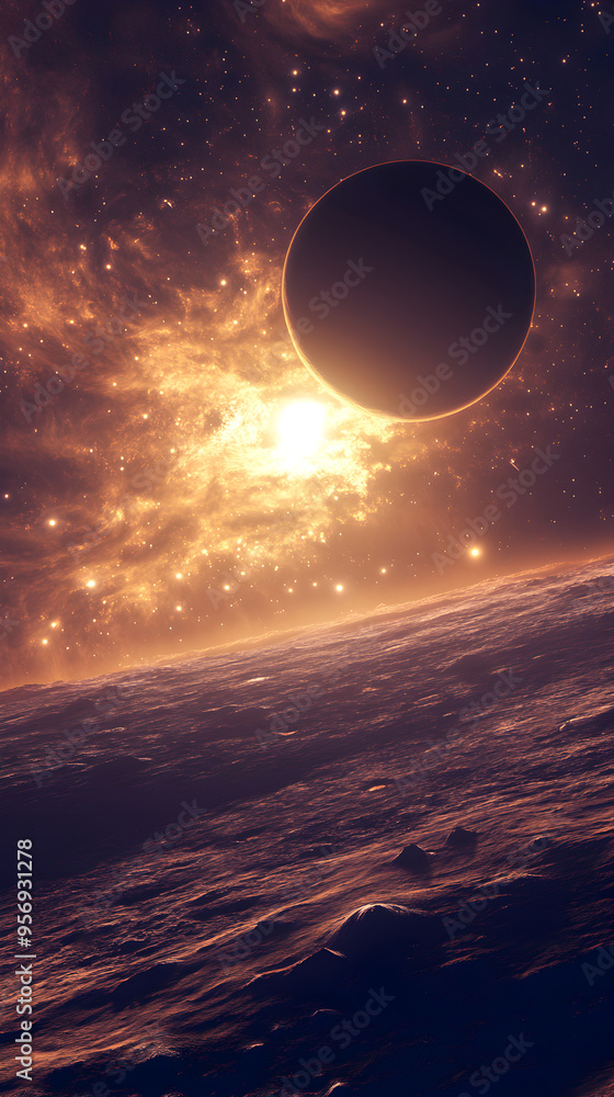 Obraz premium A small moon orbiting a giant gas planet, barely visible.