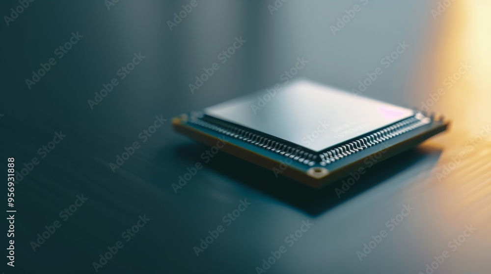 Close-up of a high-performance microchip lying on a reflective surface, reflecting the cutting-edge advancements in modern technology. Close-up of a high-performance microchip lying on a reflective surface, reflecting the cutting-edge advancements in modern technology.