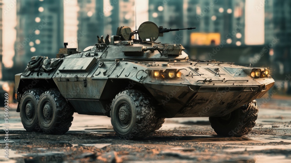 Military Armored Vehicle in Urban Environment Military Armored Vehicle in Urban Environment