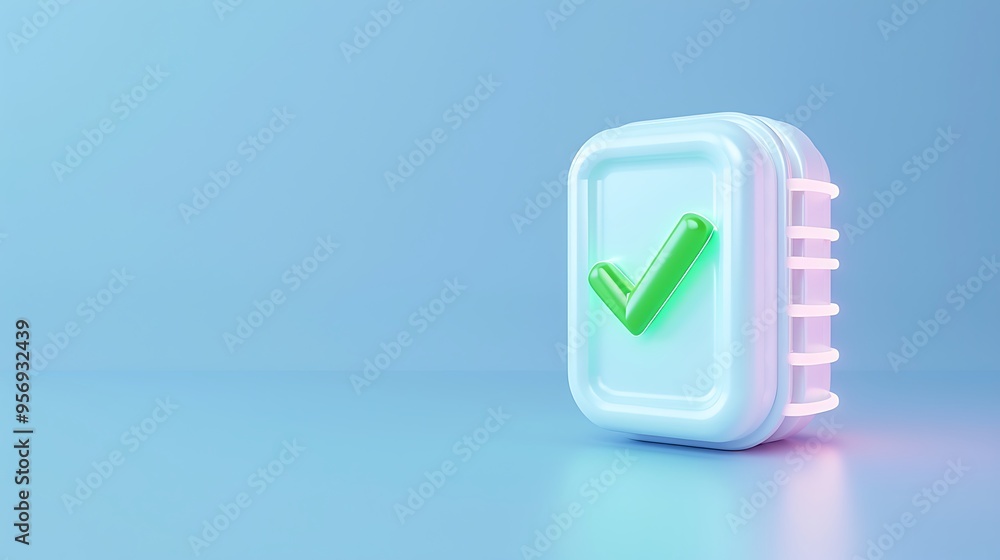 3D rendering of a checkmark inside a glowing box against a blue background, symbolizing success, approval, and digital confirmation. 3D rendering of a checkmark inside a glowing box against a blue background, symbolizing success, approval, and digital confirmation.