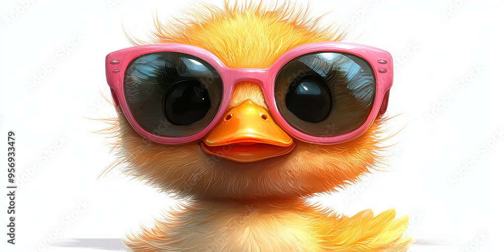 A cute baby duckling wearing pink sunglasses. A cute baby duckling wearing pink sunglasses.