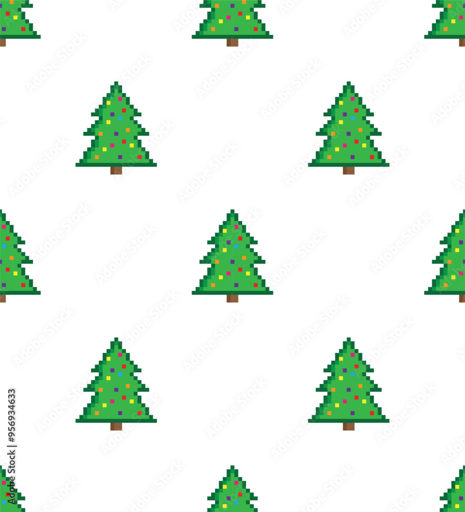 Obraz premium pixel christmas tree Seamless Pattern vector winter background pixel art for 8 bit game